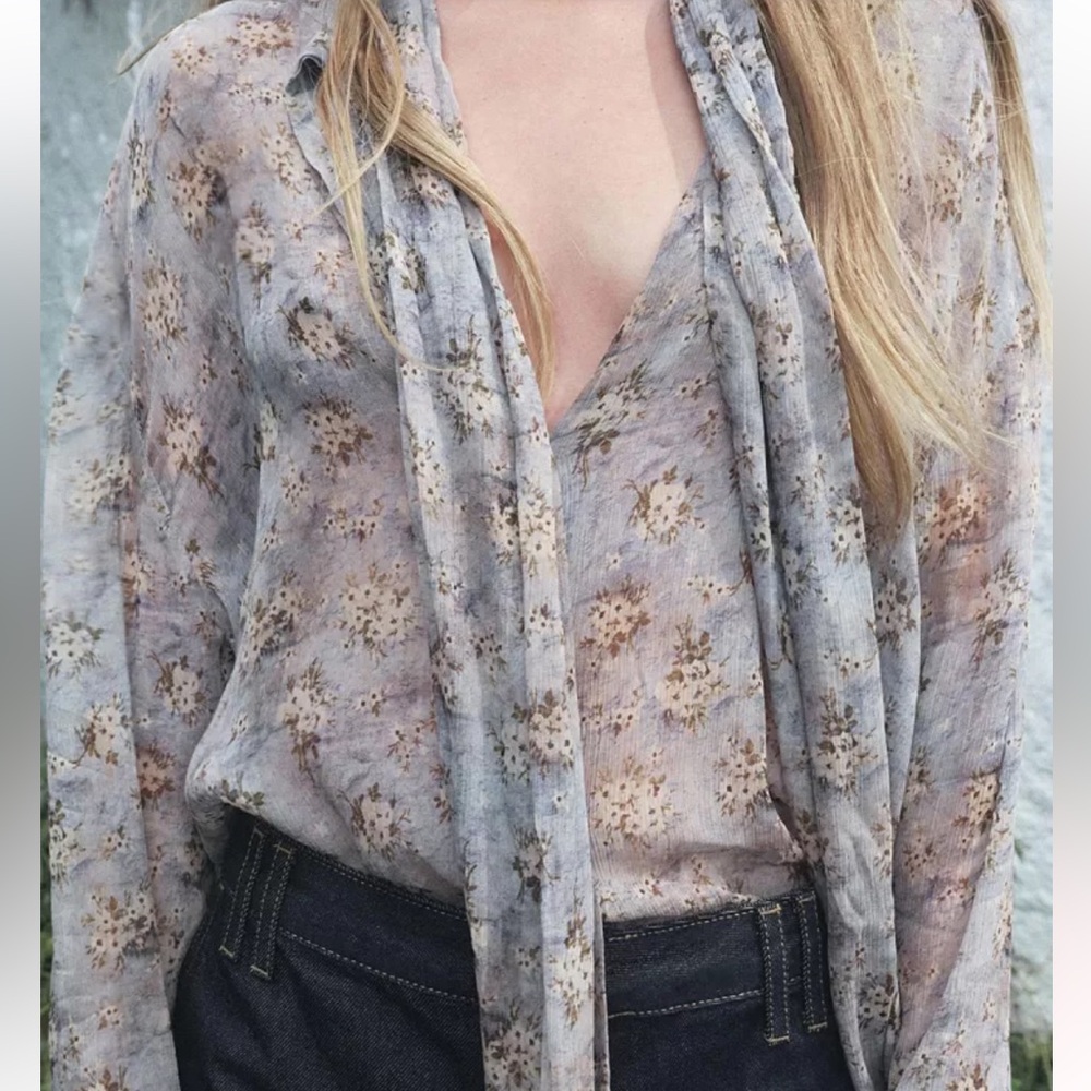 ZARA SHEER TIED BLOUSE ZW COLLECTION - Picture 3 of 5